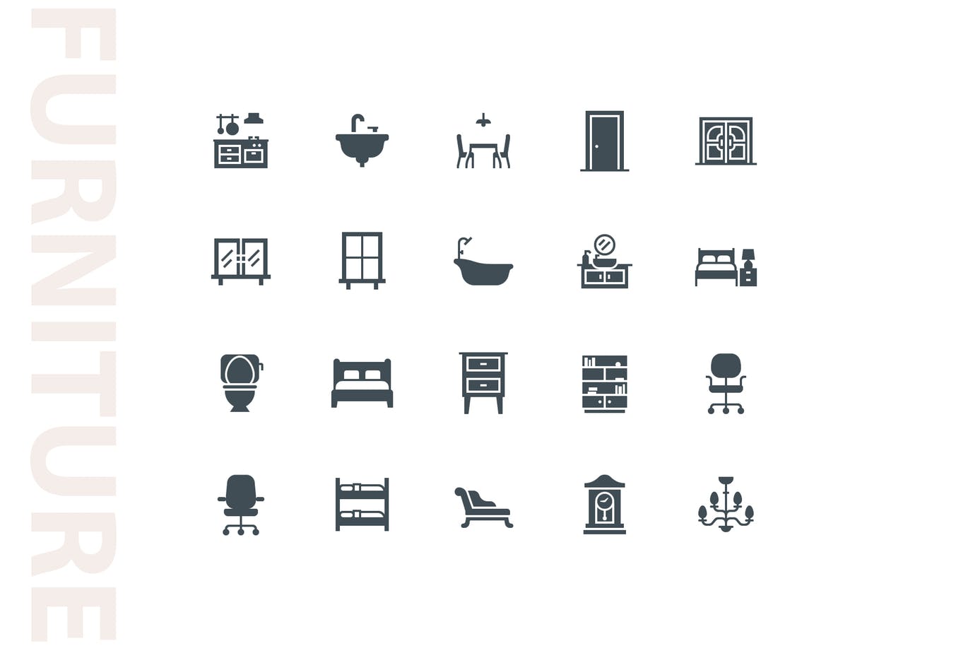 20枚家具主题矢量轮廓素材库精选图标v1 Furniture Glyph Part 1插图(3)