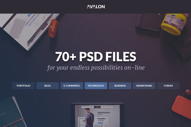 商业＆技术服务网站设计PSD模板素材库精选 Avalon — Business & Technology PSD Template插图(1)