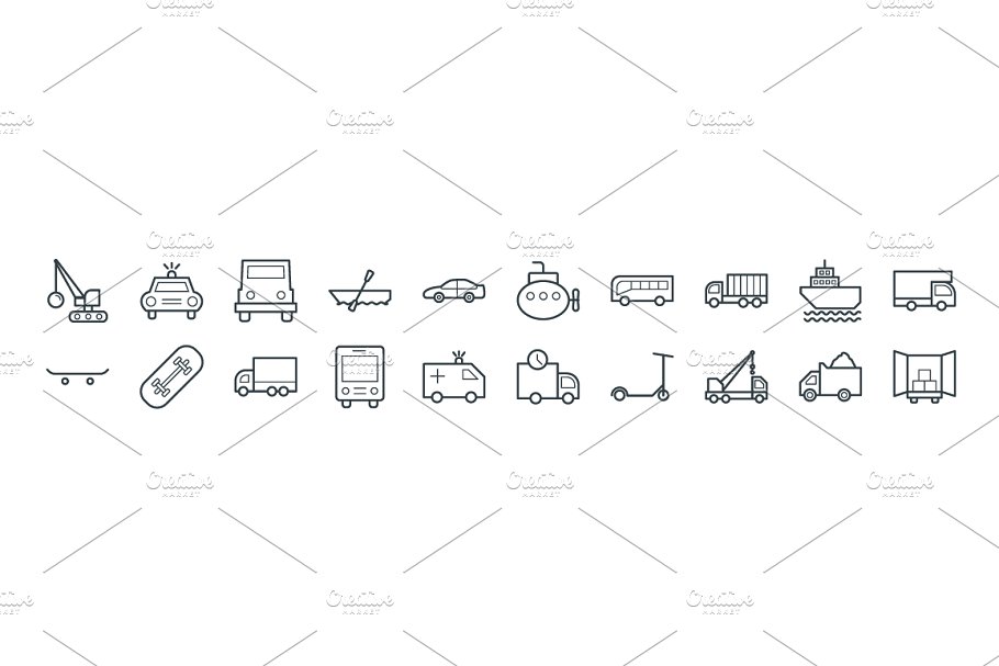 75+交通工具运输主题简笔画矢量图标 75+ Transport Vector Icons插图(2)