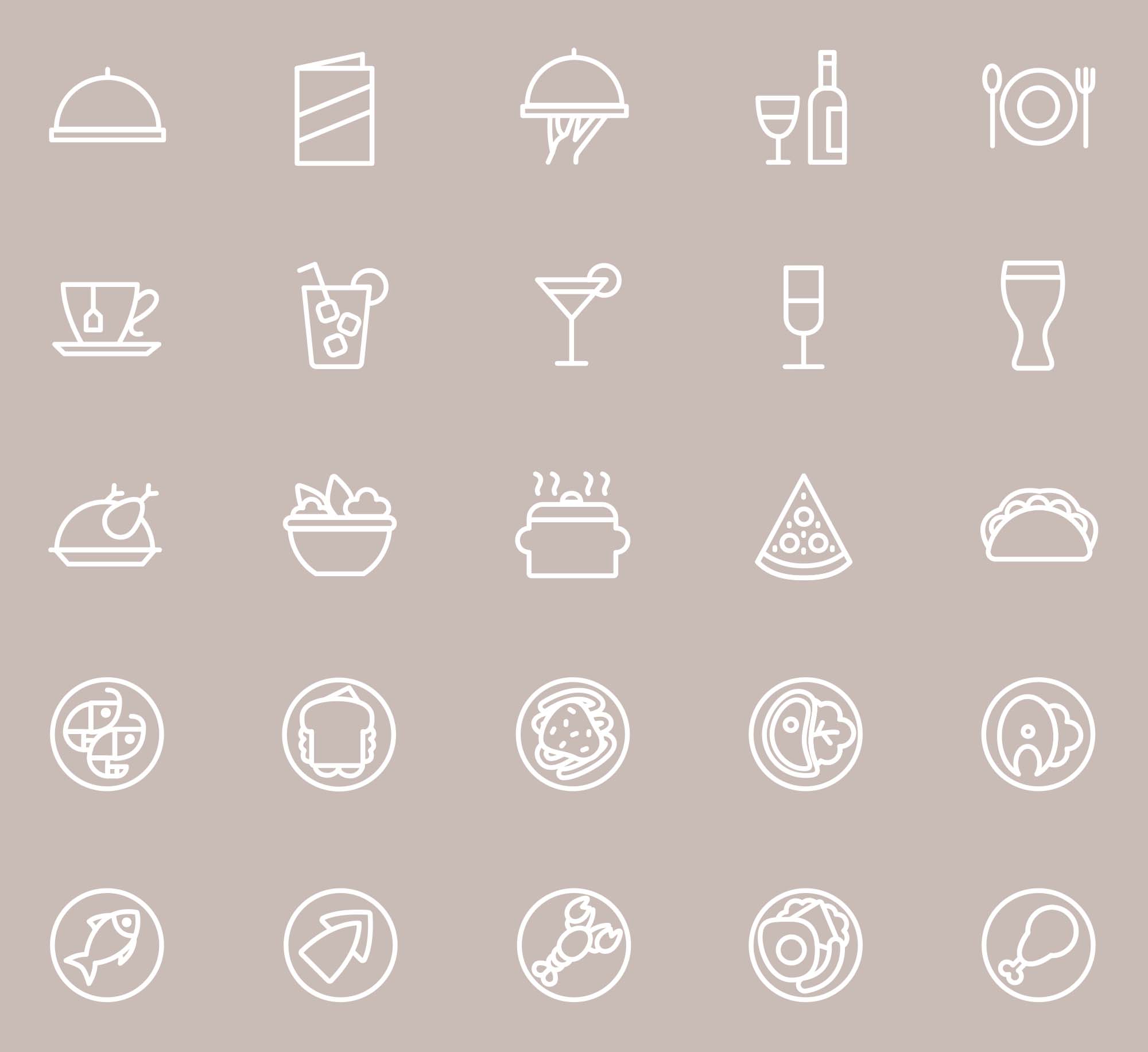 25枚餐厅菜单设计 可用的矢量线性素材库精选图标 25 Restaurant Menu Icons插图(2)