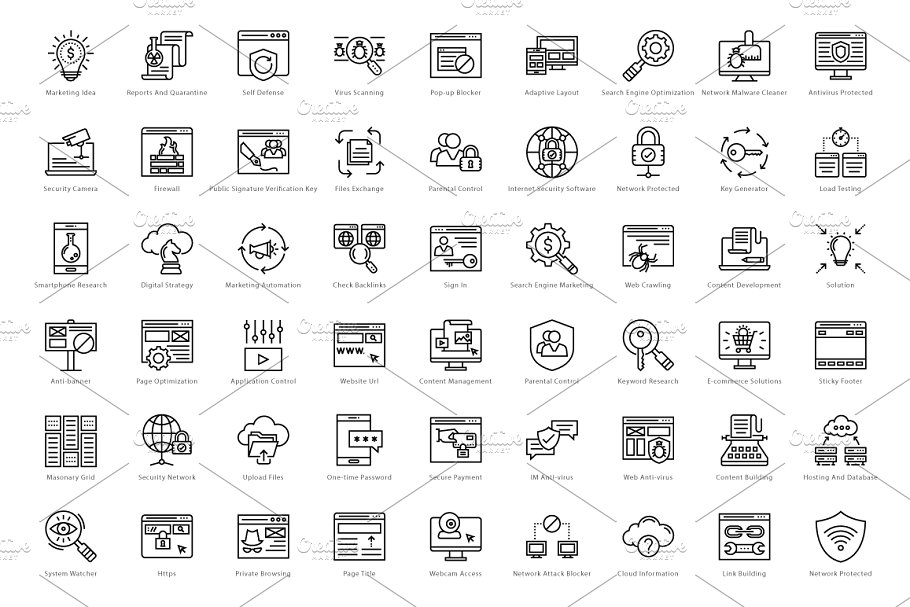 1458个Web&Seo网络营销主题线条图标 1458 Web and Seo Line Icons Set插图(3)