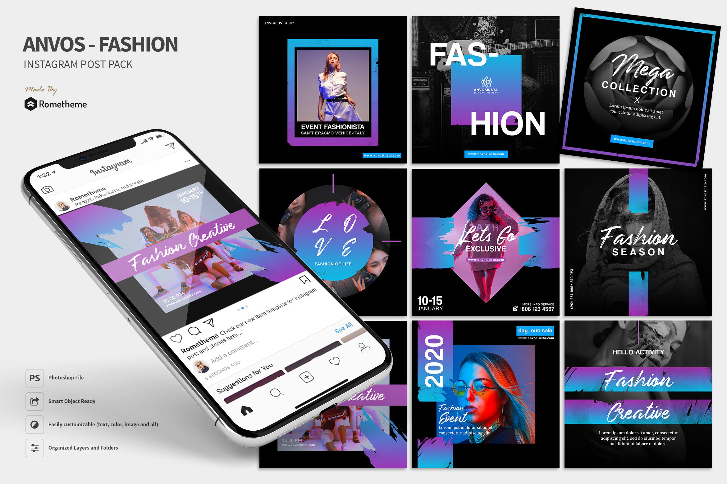 时装发布会&活动社交宣传贴图设计PSD模板素材库精选 Anvos – Fashion and Activity Instagram Post HR插图