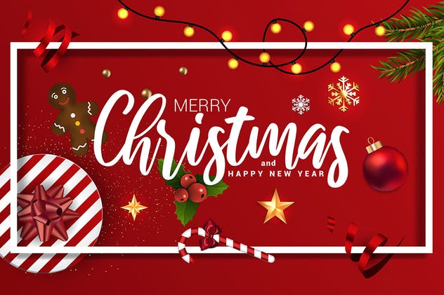 圣诞节新年深红色Banner素材库精选广告模板 Merry Christmas and Happy New Year banners插图(4)