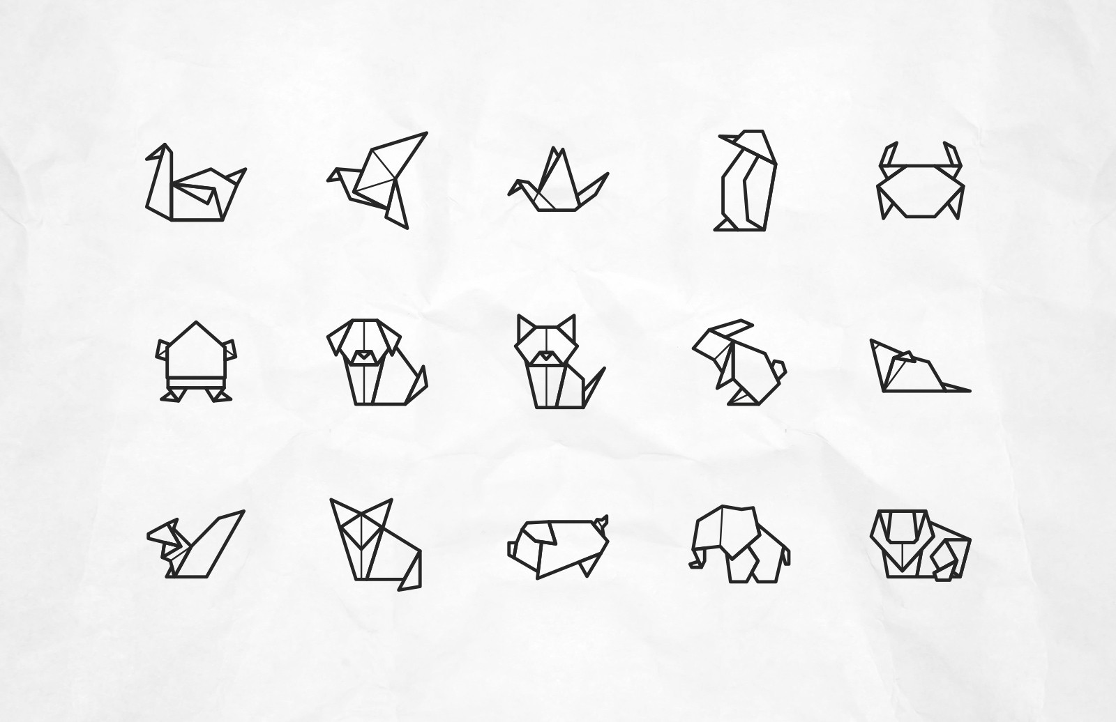 矢量折纸动物形状图标 Vector Origami Animal Icons插图(1)