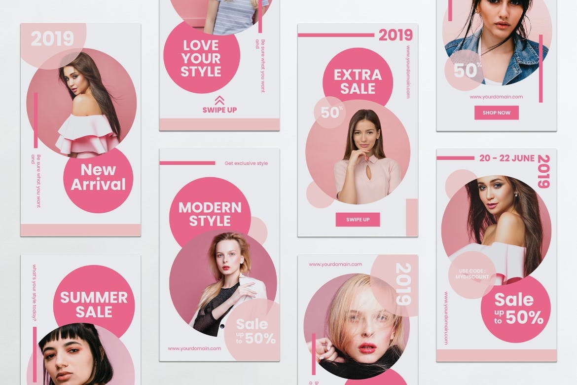 甜蜜时尚主题Instagram社交品牌故事PSD&AI设计模板素材库精选 Sweet Fashion Instagram Stories PSD & AI Template插图(1)