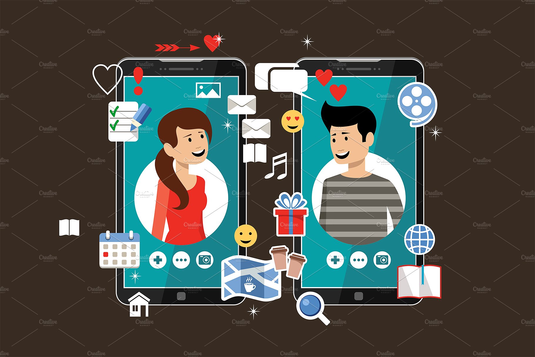 在线约会的概念图标与图形素材插图(1)