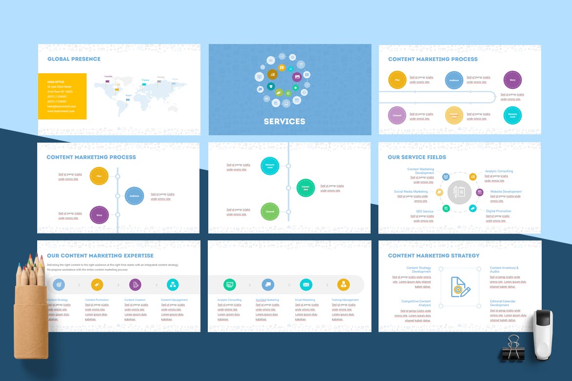 时尚清新简约内容营销演示powerpoint幻灯片演示模板（pptx）插图(6)