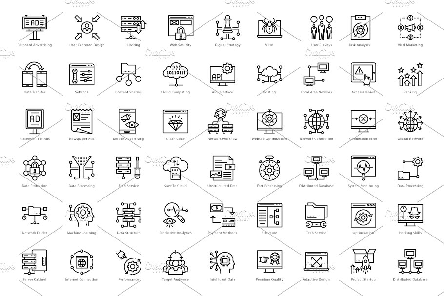 1458个Web&Seo网络营销主题线条图标 1458 Web and Seo Line Icons Set插图(13)