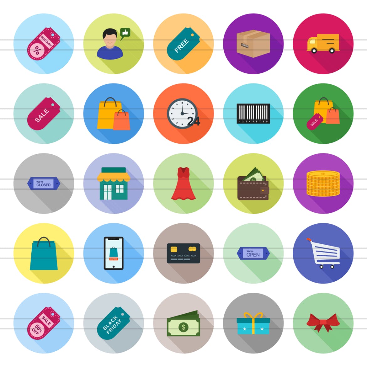 25枚黑色星期五主题扁平设计风格长阴影素材库精选图标 25 Black Friday Flat long Shadow Icons插图(1)