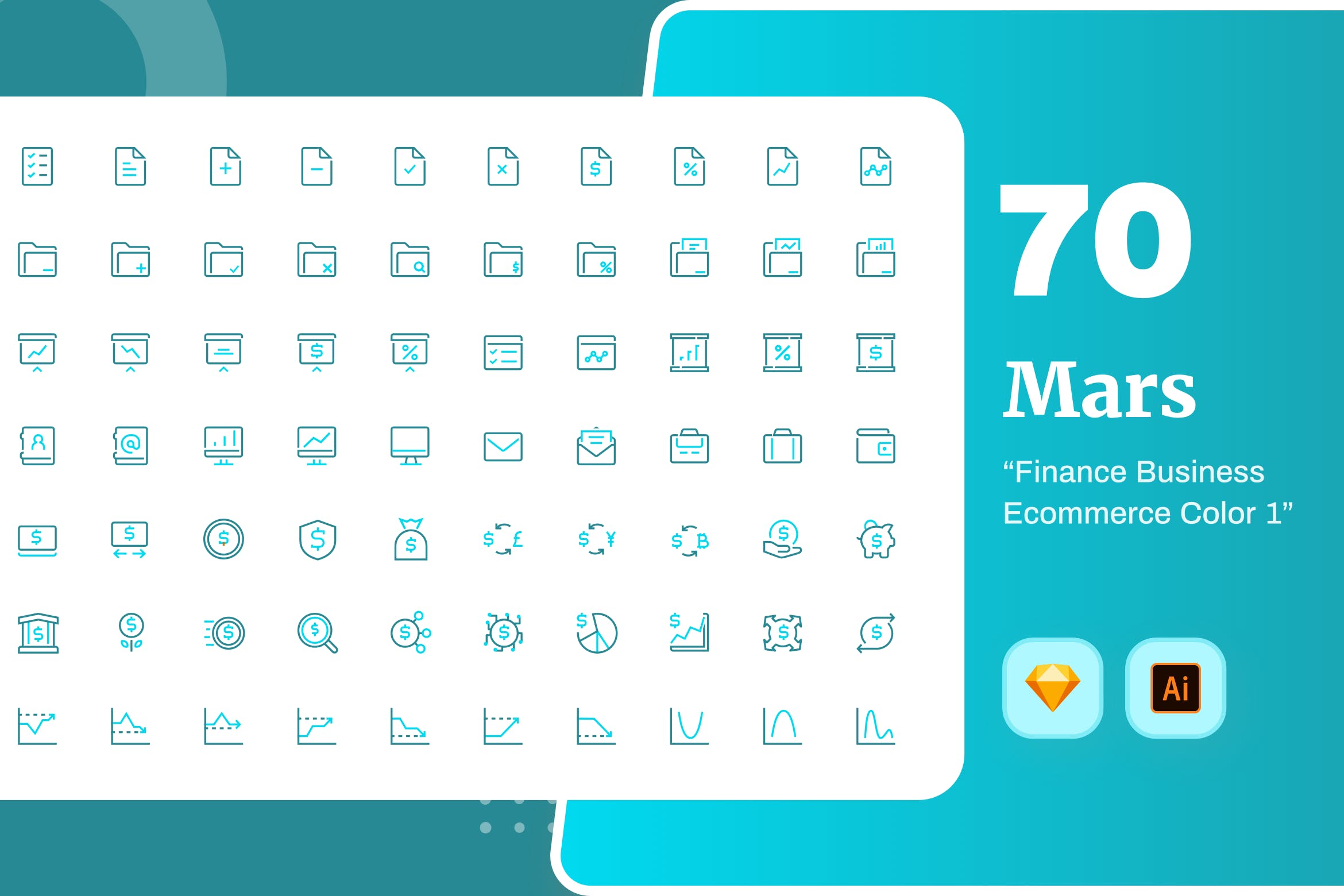 Mars系列-70枚互联网金融主题彩色矢量线性素材库精选图标素材包v1 Mars – Finance Business Ecommerce Color 1插图