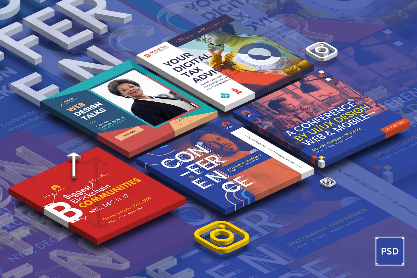 活动会议/财务做账公司Instagram社交广告设计模板素材库精选 Event Conference, Tax Income Instagram Post插图