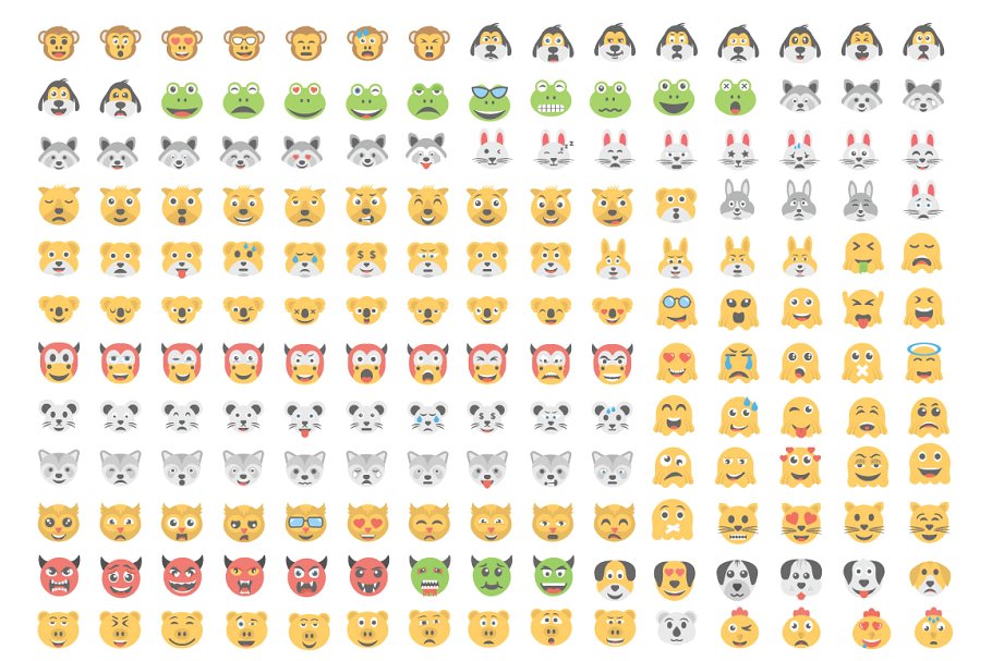 1000个卡通笑脸平面图标 1000 Flat Smiley Icons插图(3)