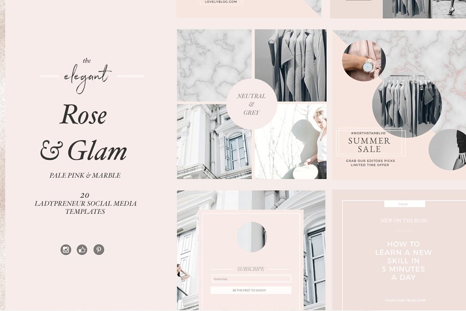 简约时尚风格社交媒体贴图模板素材库精选 Feminine Social Media Templates插图