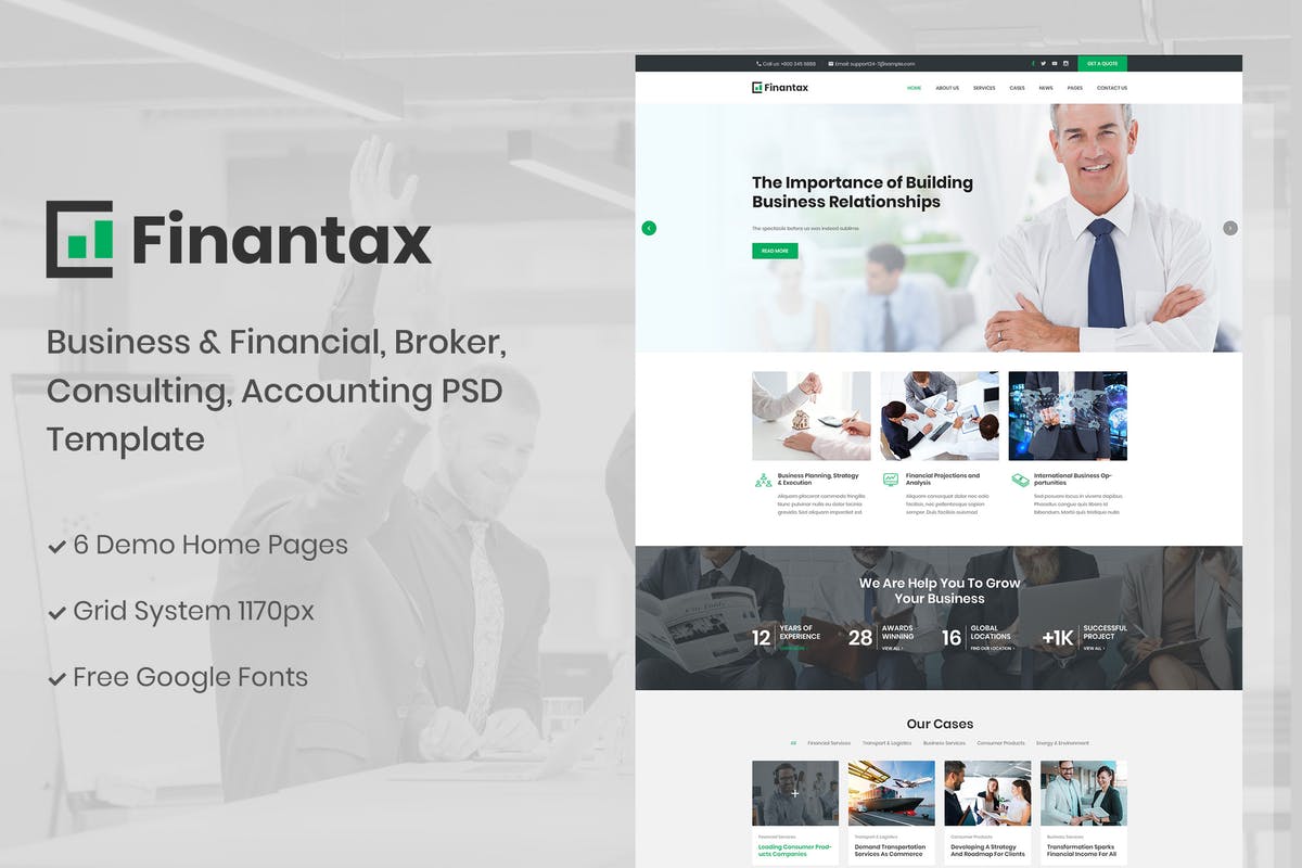 商业&金融机构企业网站设计模板素材库精选 Finantax – Business and Finance Corporate Template插图