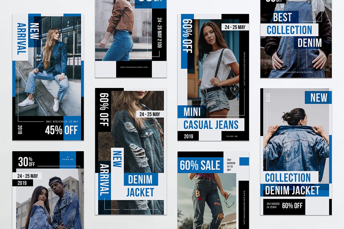 牛仔服饰Instagram品牌推广PSD&AI模板素材库精选 Denim Clothing Instagram Stories PSD & AI Template插图(3)