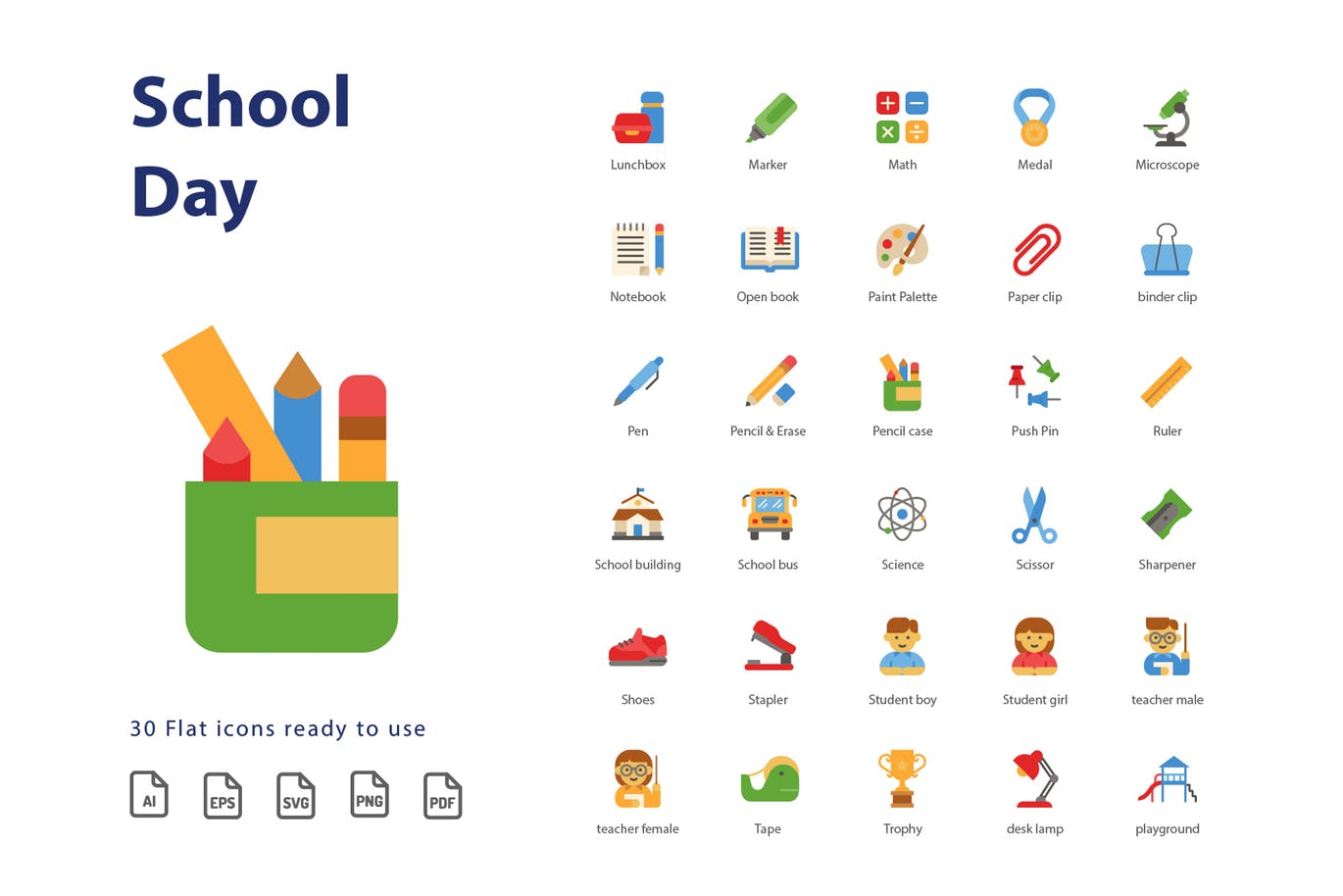 校园日教育主题扁平化设计风格图标素材 Shcool Day (Flat)插图(2)