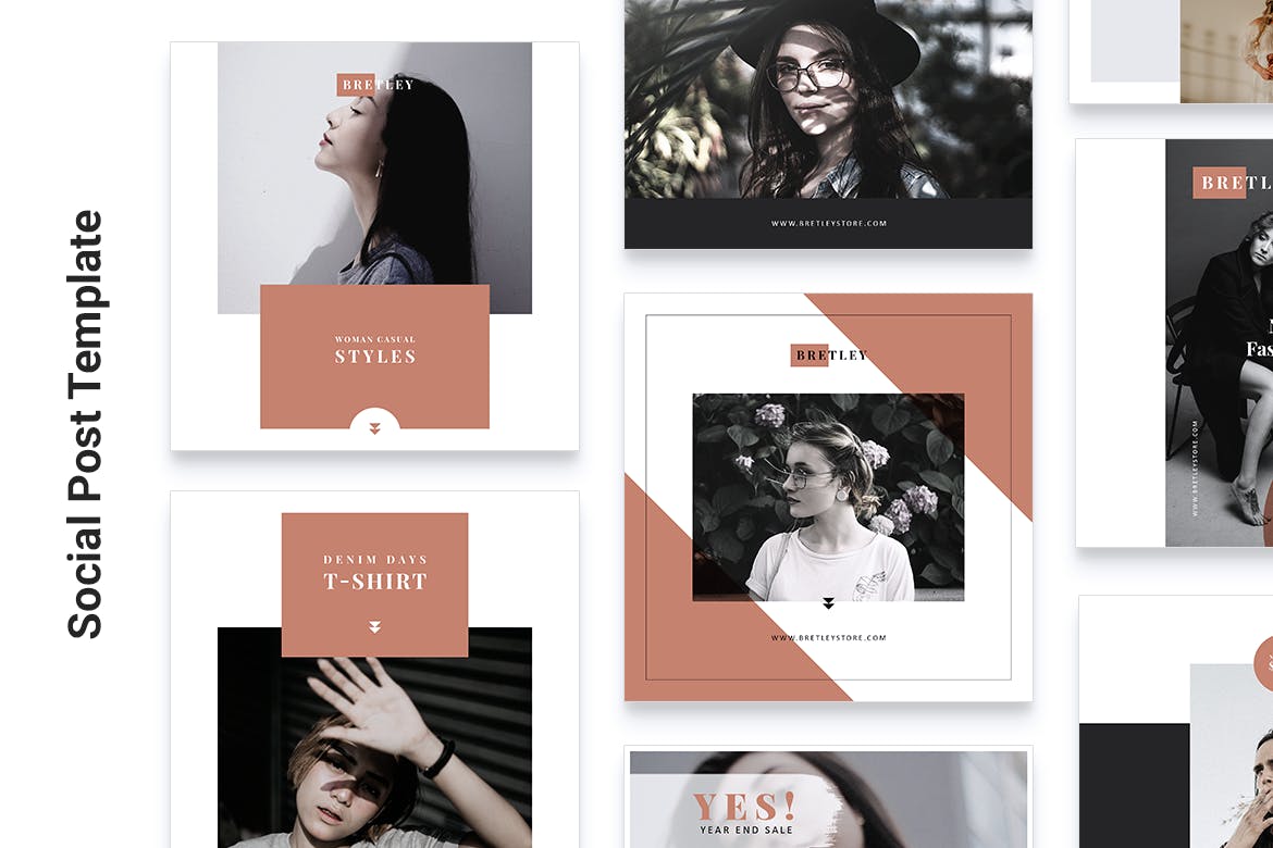 10款Instagram&Facebook社交平台时尚品牌贴图设计模板素材库精选 BRETLEY Fashion Store Instagram & Facebook Post插图(2)