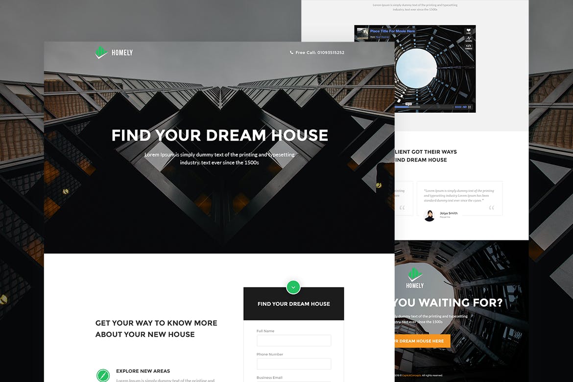 房产中介/销售网站HTML着陆页模板素材库精选 Homely – Real Estate Landing Page插图(1)