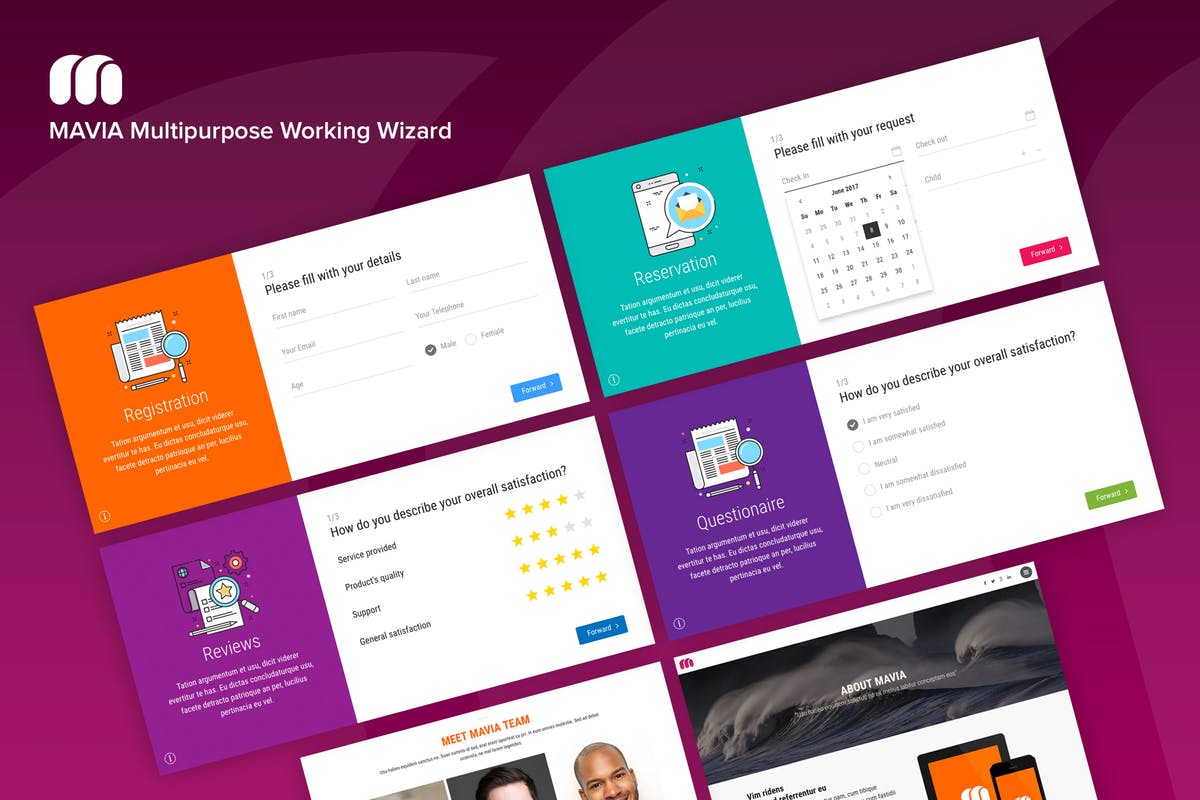 现代设计风格表单页面HTML模板素材库精选 Mavia – Multipurpose Form Wizard插图