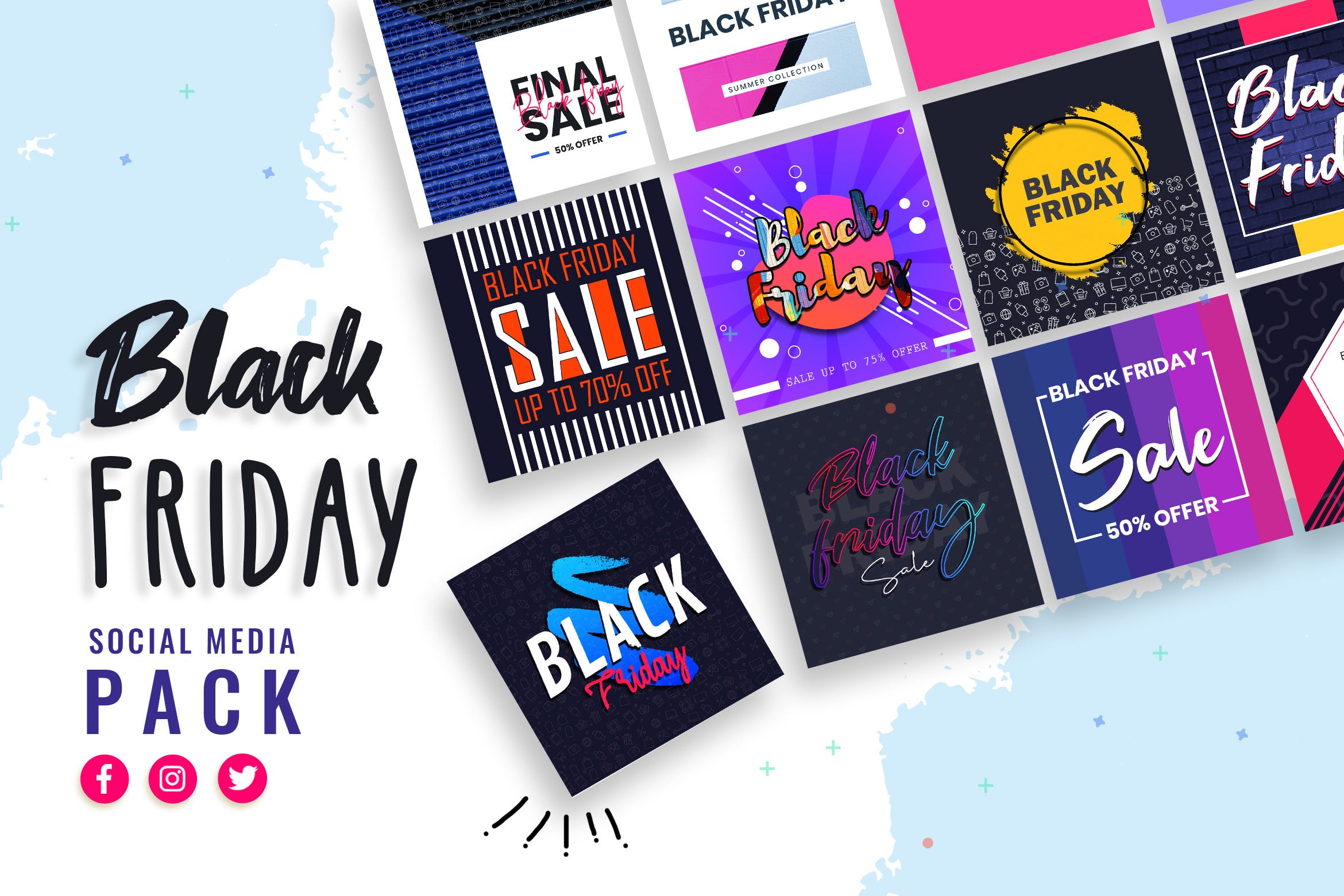 黑色星期五购物节主题社交媒体推广设计素材包 Black Friday Social Media Templates插图