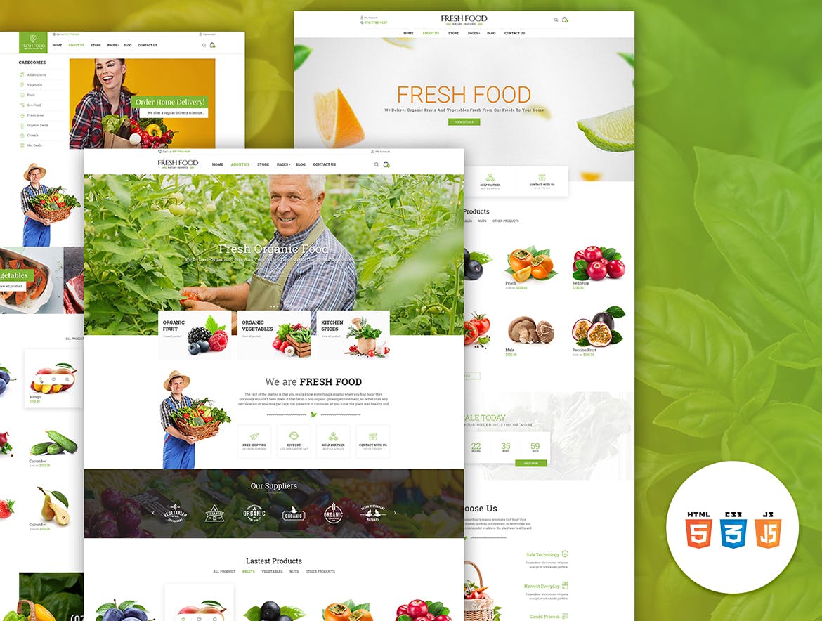 有机食品/蔬果网上商城HTML模板素材库精选下载 Fresh Food – Organic Food/Fruit HTML Template插图(1)