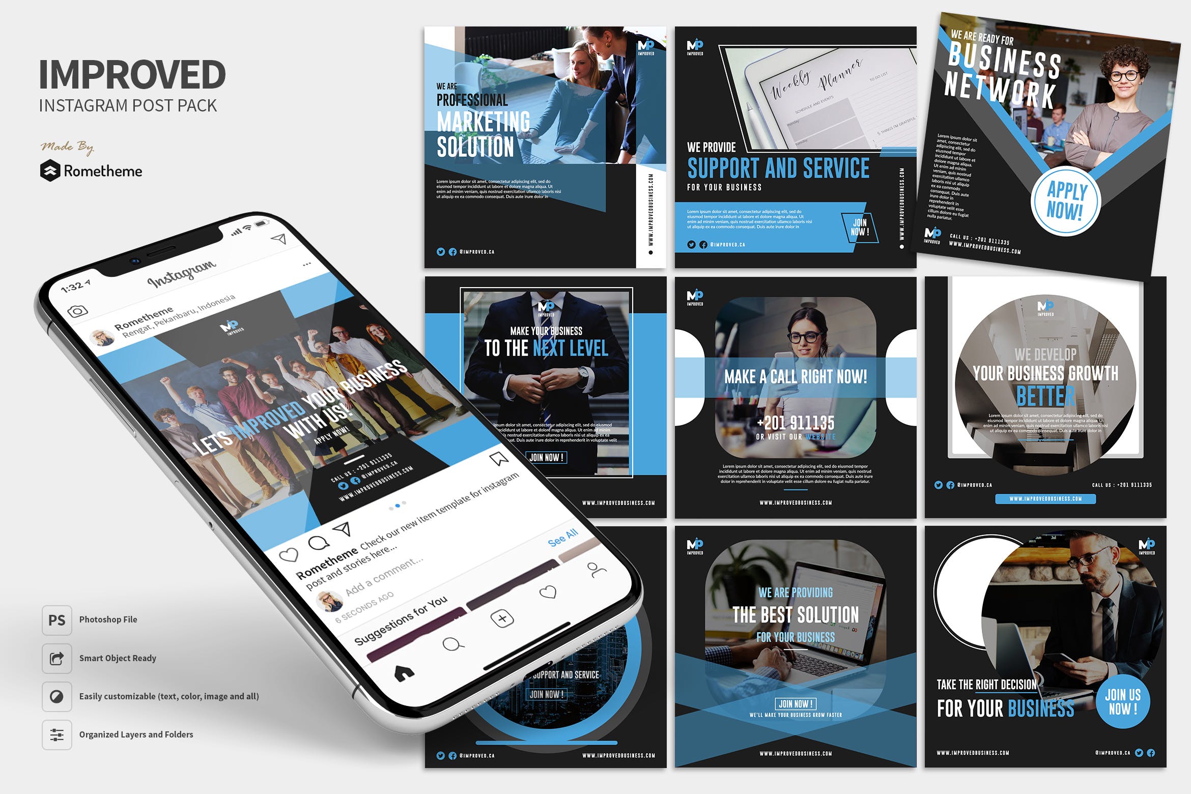 多种几何图形设计风格Instagram贴图设计模板素材库精选 Improved – Marketing Business Instagram Post RY插图