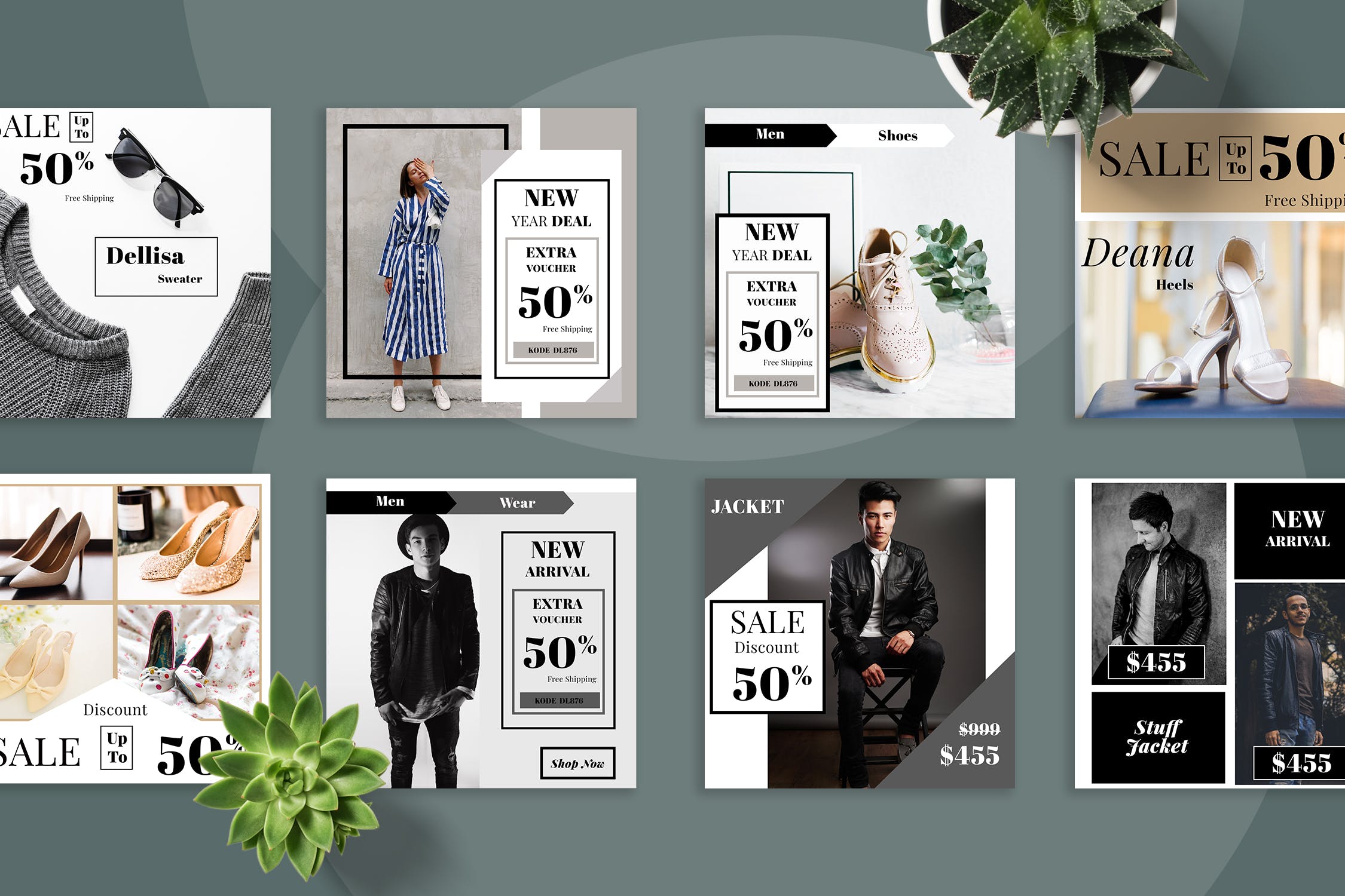 时尚产品促销社交推广设计素材包 Fashion Promo Social Media Kit插图(1)