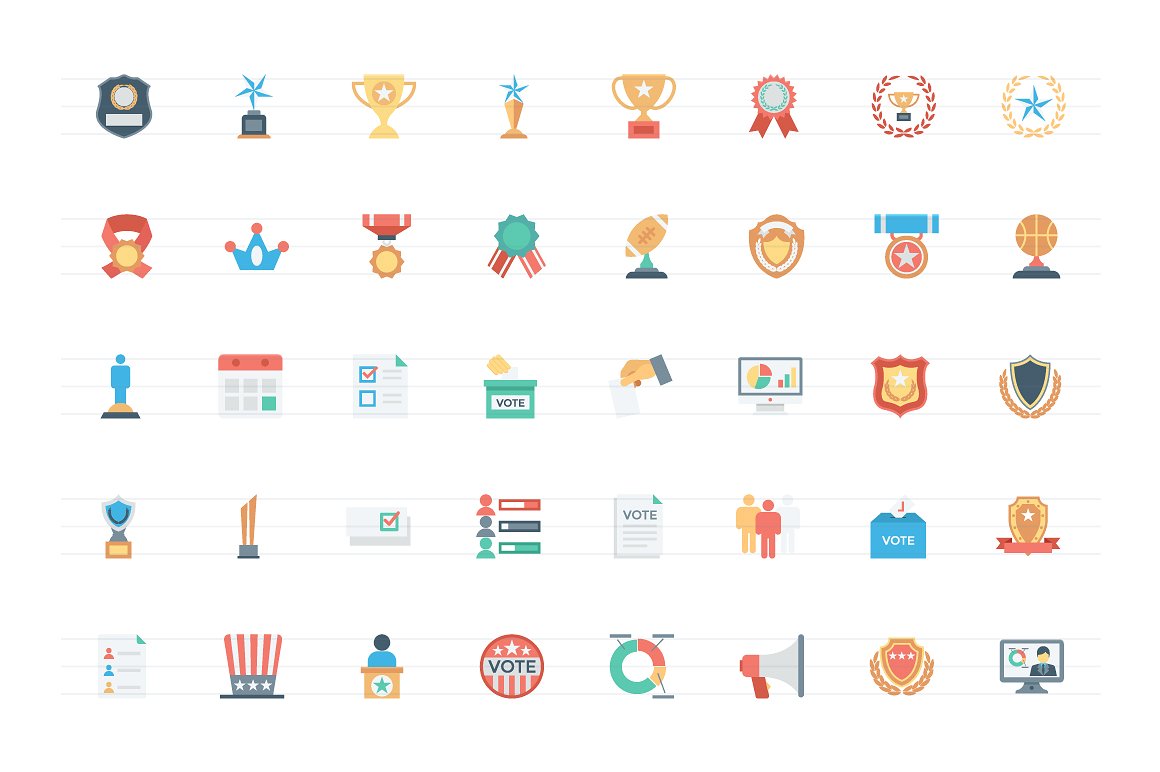 扁平风格投票&奖项主题图标集 104 Flat Vote and Rewards Icons插图(1)