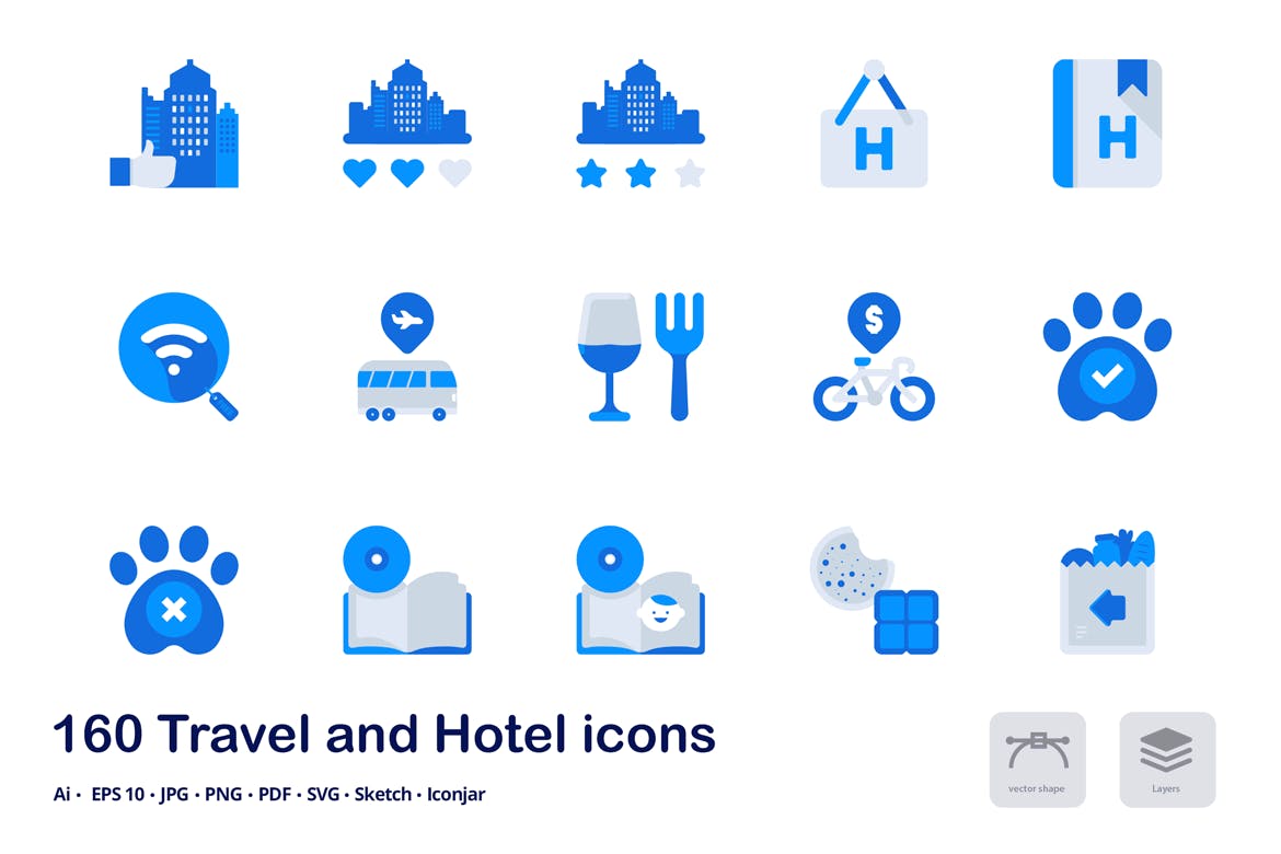 旅游&酒店主题双色调扁平化矢量图标 Travel and Hotel Accent Duo Tone Flat Icons插图(3)