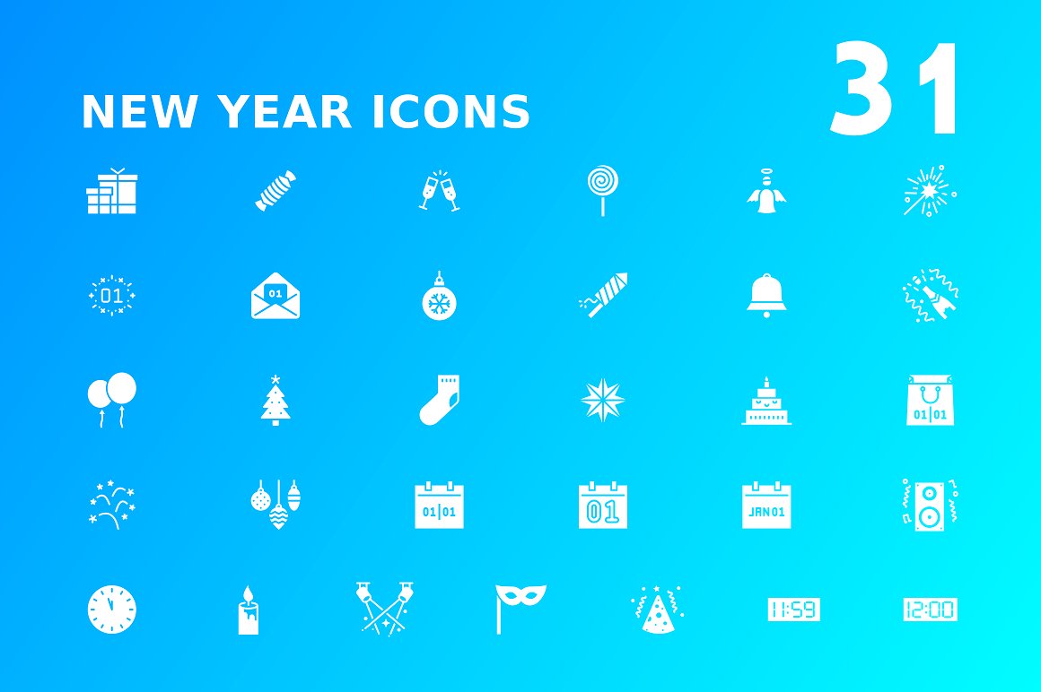 16种风格多尺寸的新年矢量图标合辑下载[png,svg]插图
