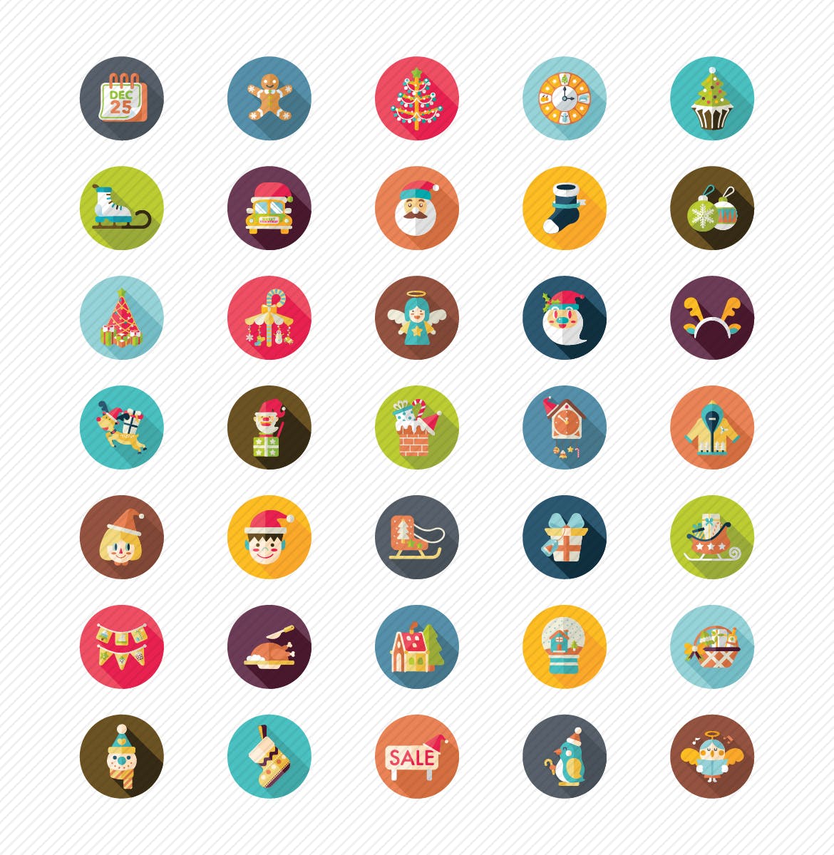 65枚圣诞节节日主题扁平设计风格图标素材 Christmas Flat Icon Set插图(1)