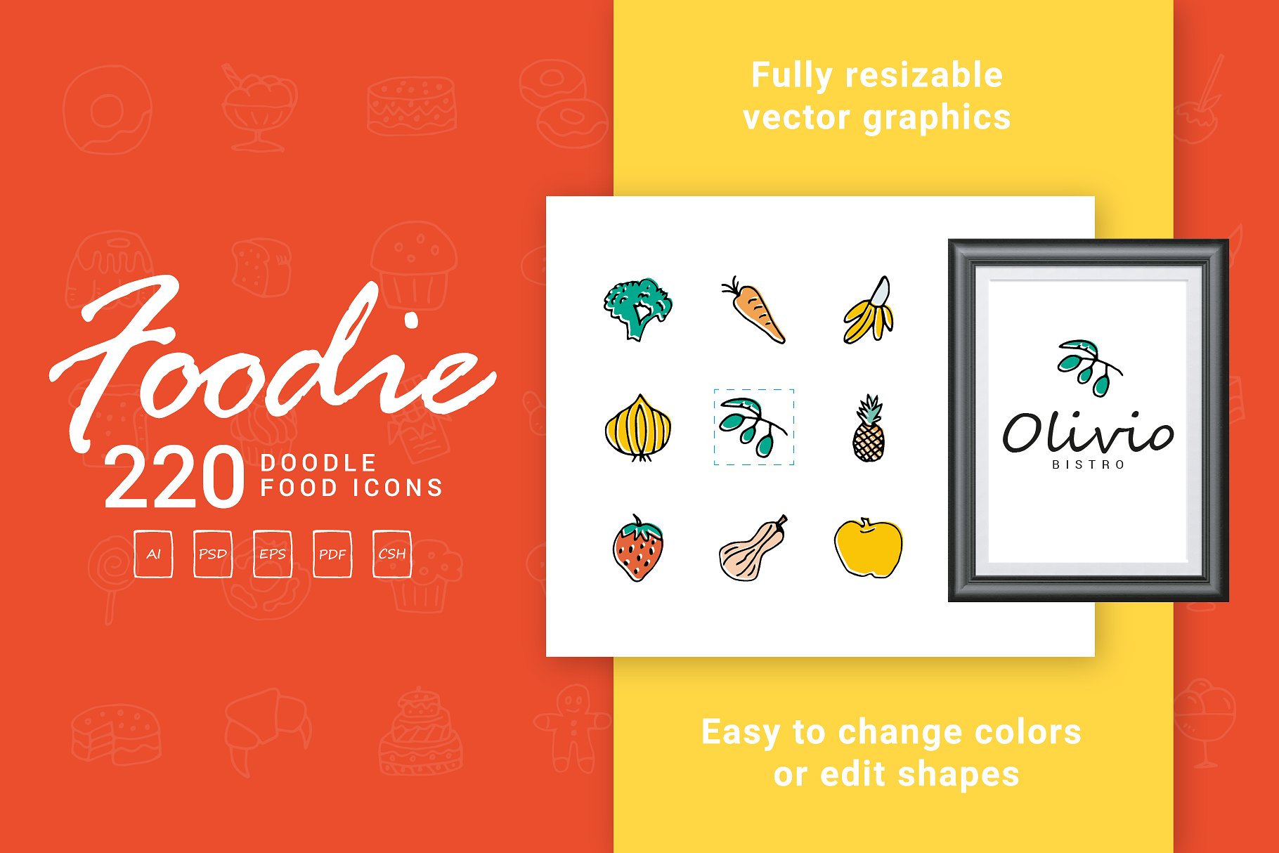 手绘卡通食品线条图标集 Foodie – Food Hand Drawn Icons插图