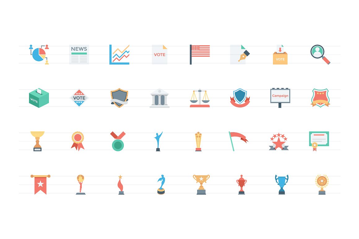 扁平风格投票&奖项主题图标集 104 Flat Vote and Rewards Icons插图(2)