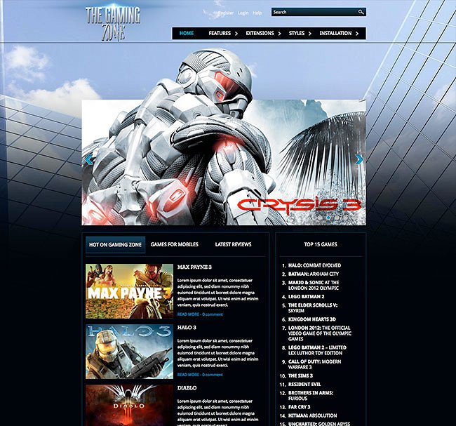 游戏电子竞技主题Joomla网站主题模板素材库精选 Hot Gaming Zone插图(1)