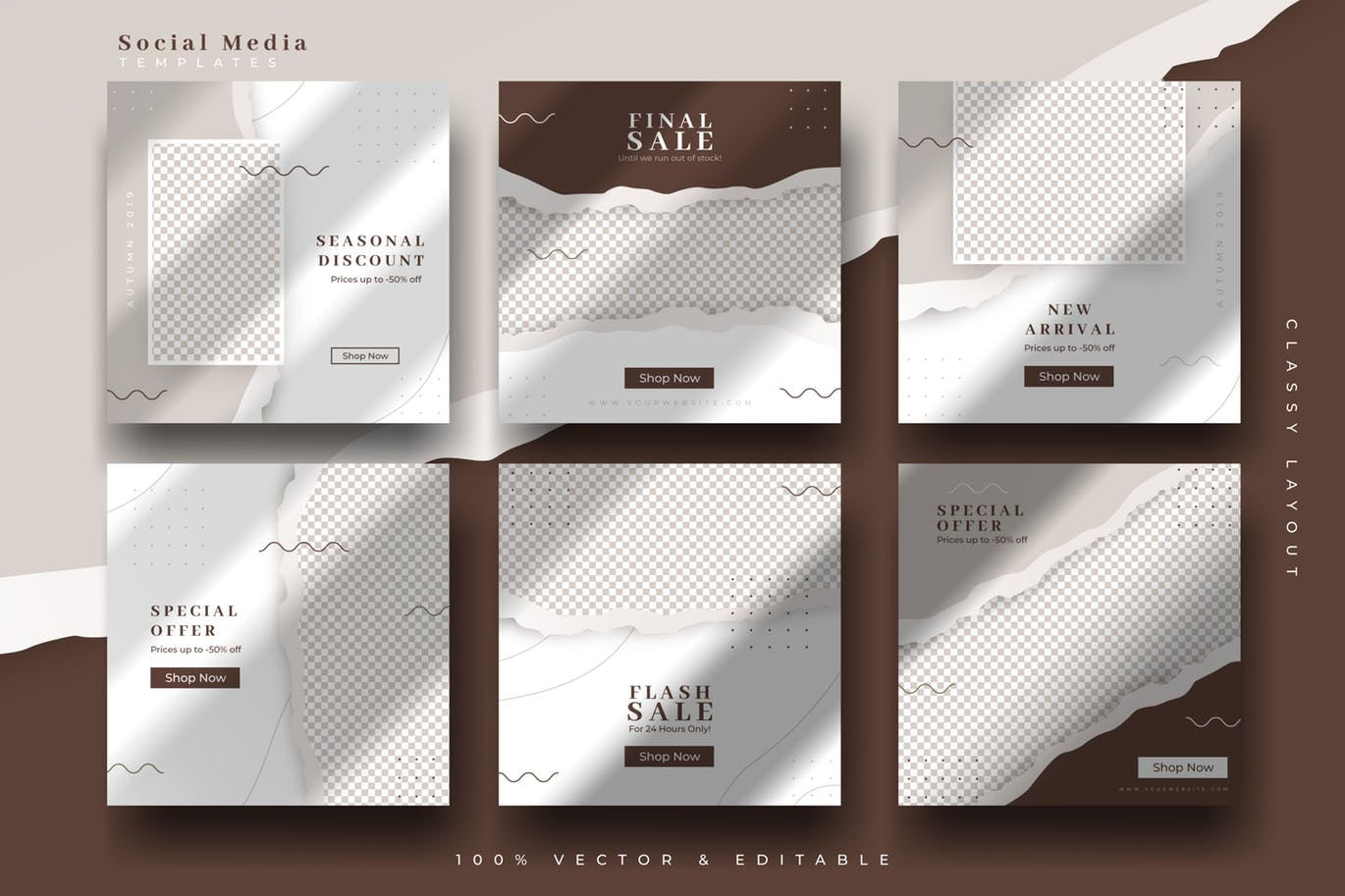 经典创意撕纸效果社交媒体设计模板素材库精选 Classy Social Media Templates插图