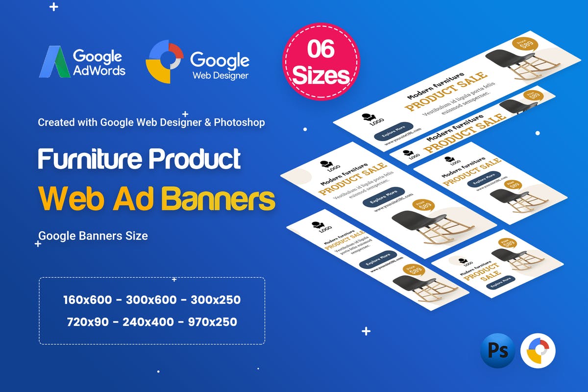 家具网上商城广告Banner设计模板 Furniture Product Banners Ad D29 – GWD插图