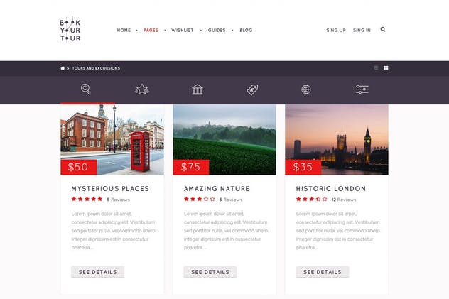 旅游代理公司旅游服务网站PSD模板素材库精选 Book Your Tour – Excursion Community PSD Template插图(5)