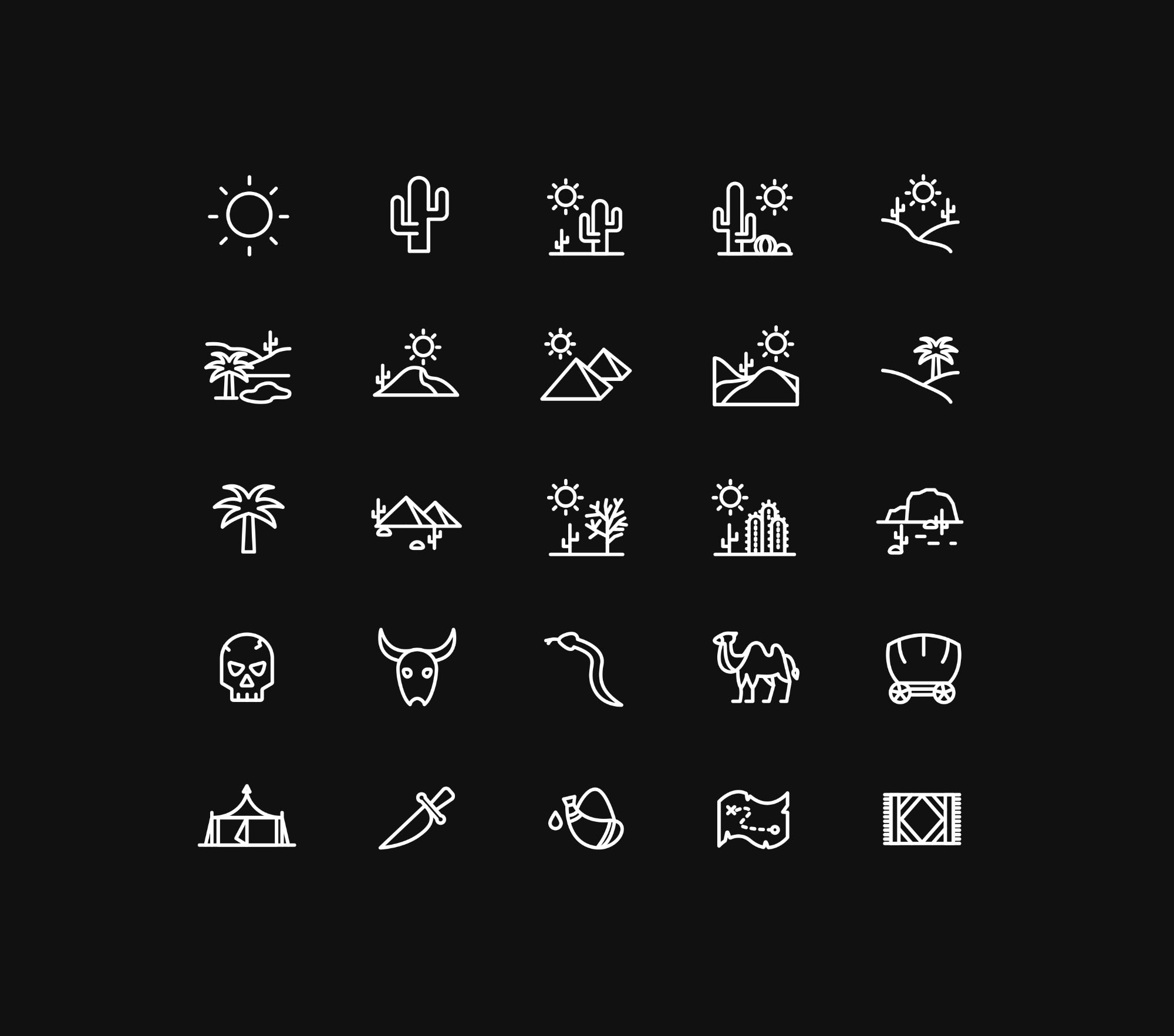 25枚沙漠主题矢量线性素材库精选图标 25 Desert Line Vector Icons插图(1)
