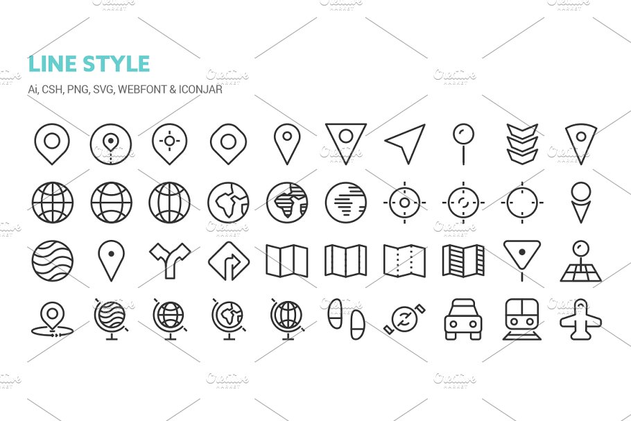 180个地图和位置线性及实体图标 Maps and Locations Icons插图(1)