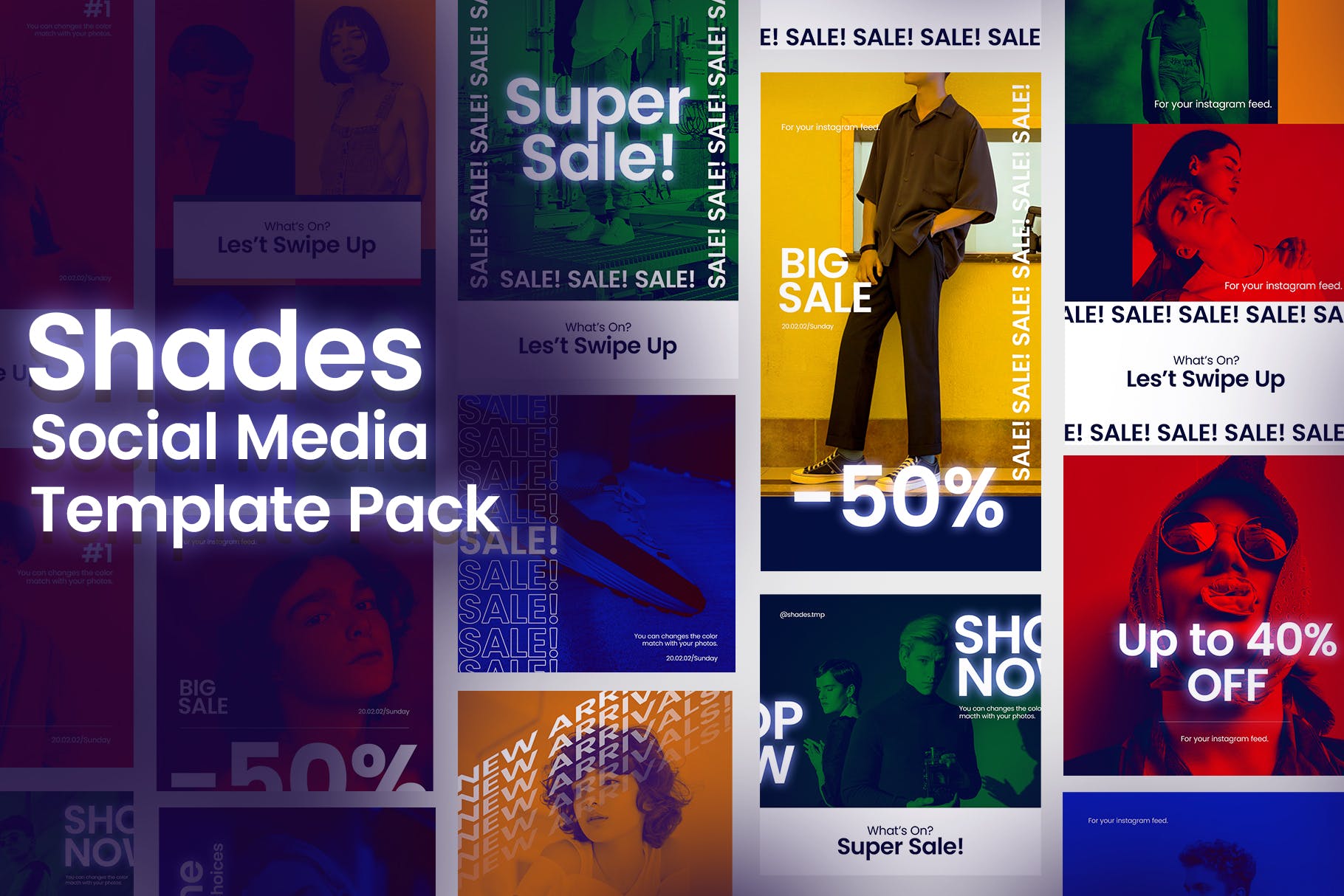 18款社交媒体品牌推广贴图设计PSD模板素材库精选 Shades Post + Story Social Media Template – JJ插图(4)