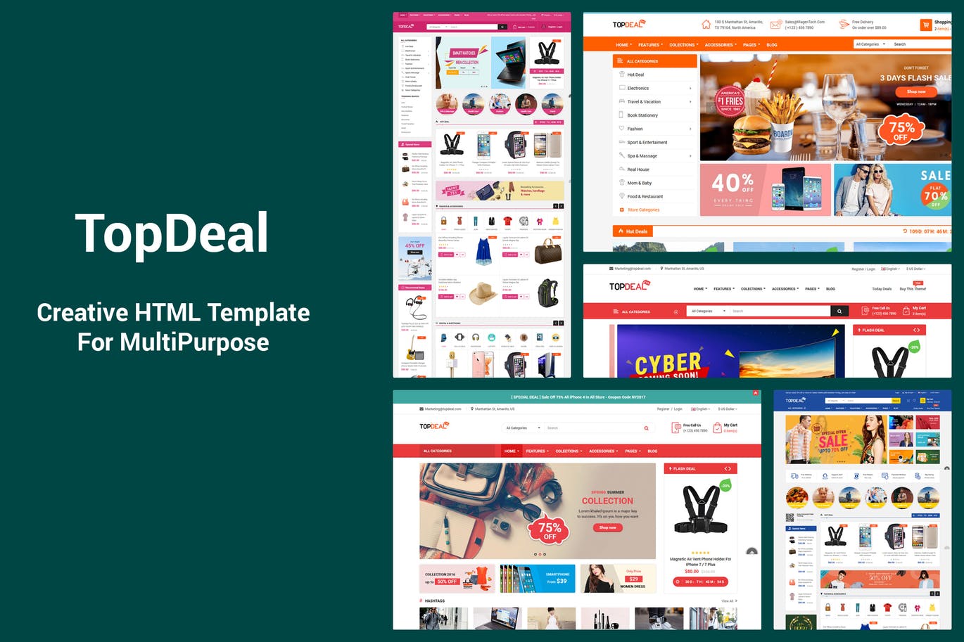 响应式设计风格多用途网上商城HTML模板素材库精选 TopDeal – Responsive MultiPurpose HTML Template插图
