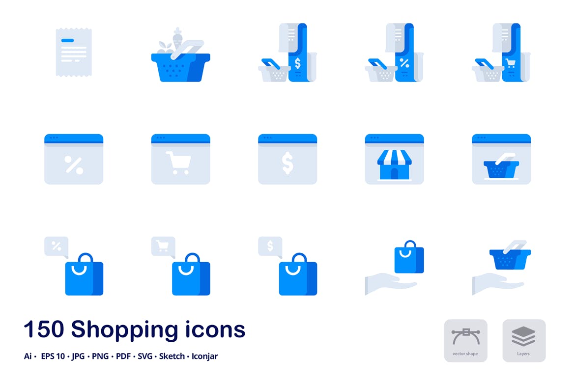 150枚购物&电子商务主题双色调扁平化图标素材 Shopping and E-commerce Accent Duo Tone Icons插图(9)