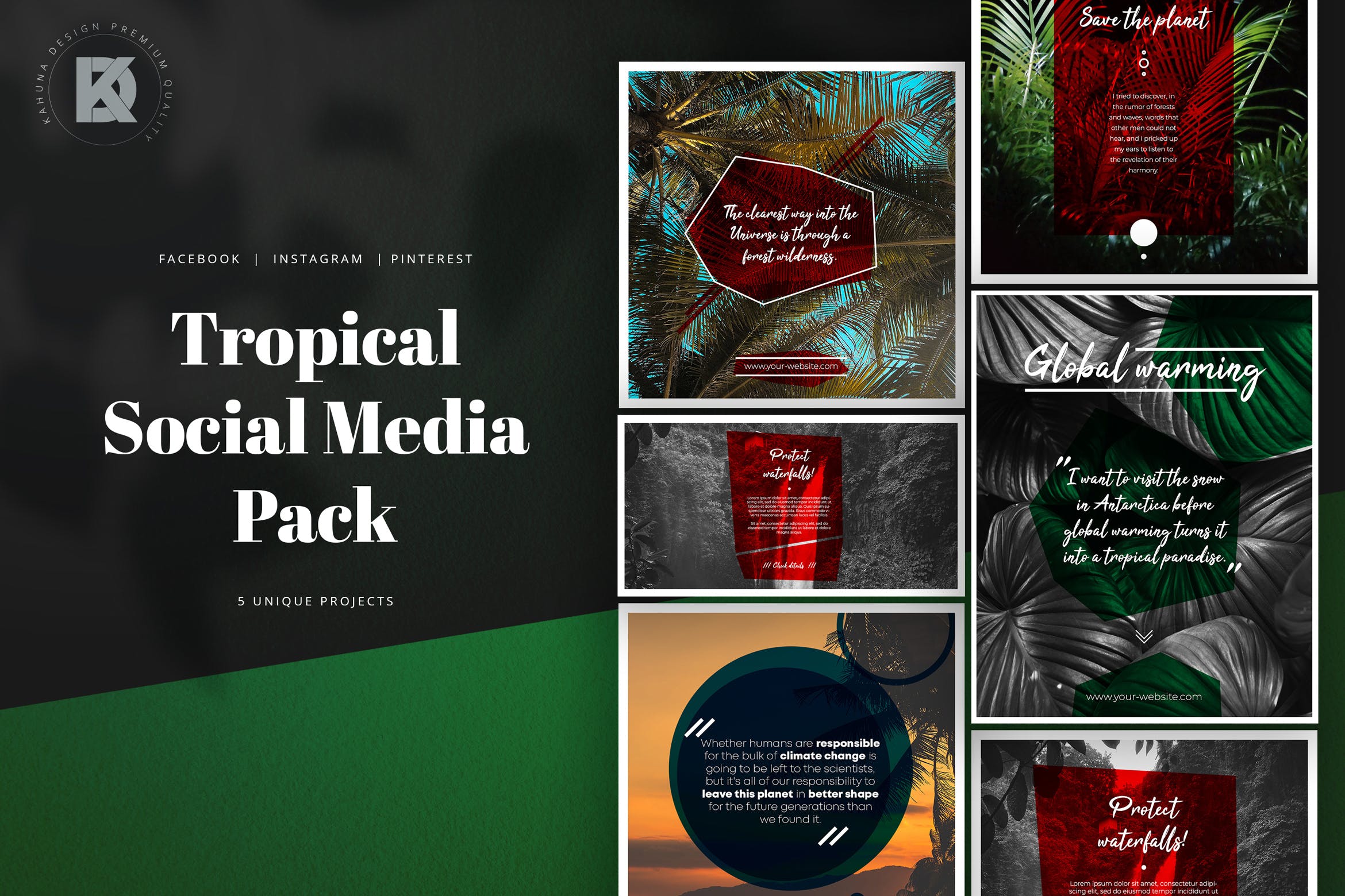 适用于旅游品牌推广的社交平台设计模板素材库精选 Tropical Quote Global Warming Kit插图