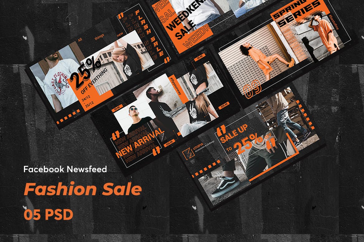 时尚促销广告Facebook社交信息流广告模板素材库精选 Creative Fashion Sale Facebook Newsfeed插图(1)