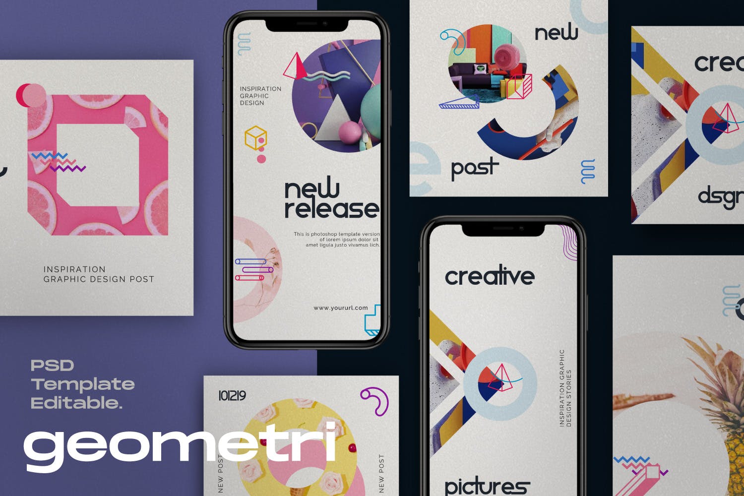 创意几何图形设计风格社交媒体素材包v1 Geometri – Pack 1 Social Media Kit Post+Stories插图(2)