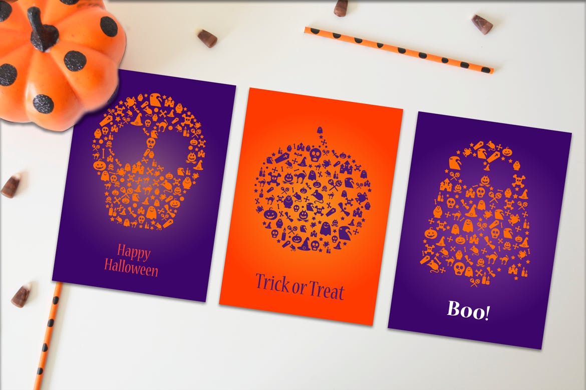 万圣节主题剪影Banner横幅设计模板 Happy Halloween Silhouette Banners Set插图(2)
