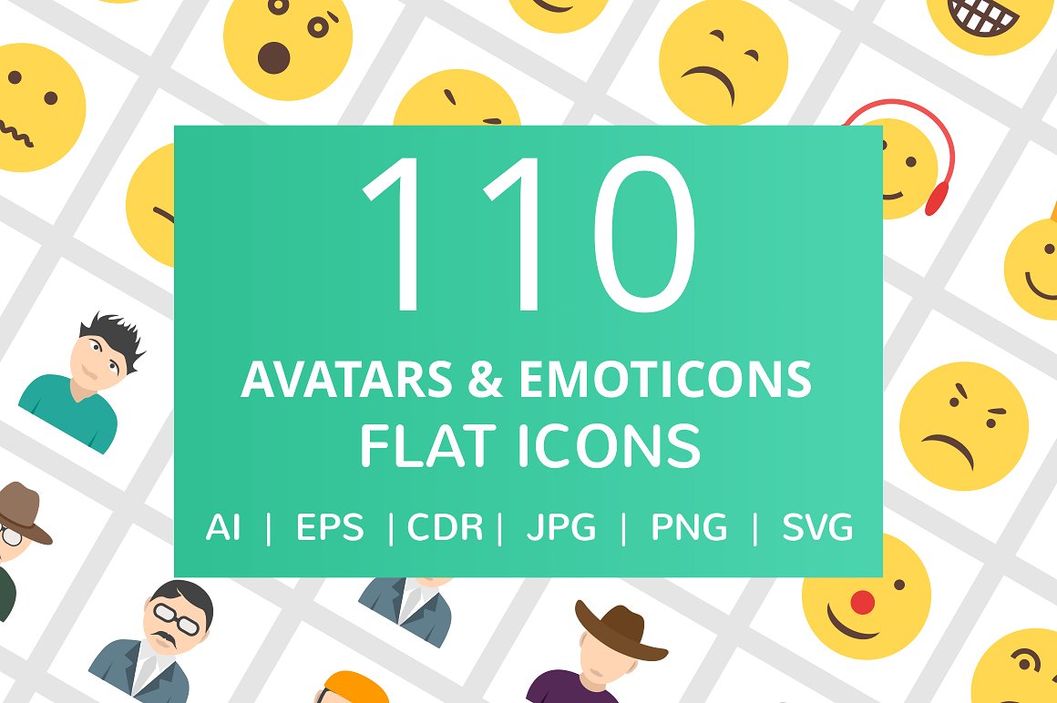 110个半身及表情符号特色扁平化图标插图