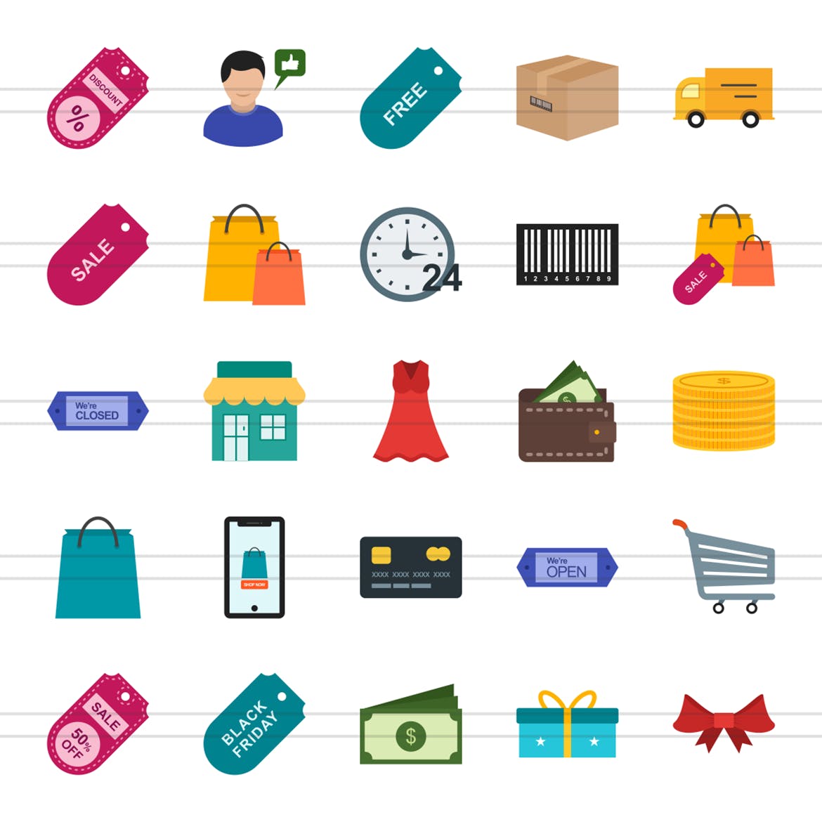 25枚黑色星期五主题扁平设计风格多彩矢量素材库精选图标 25 Black Friday Flat Multicolor Icons插图(1)
