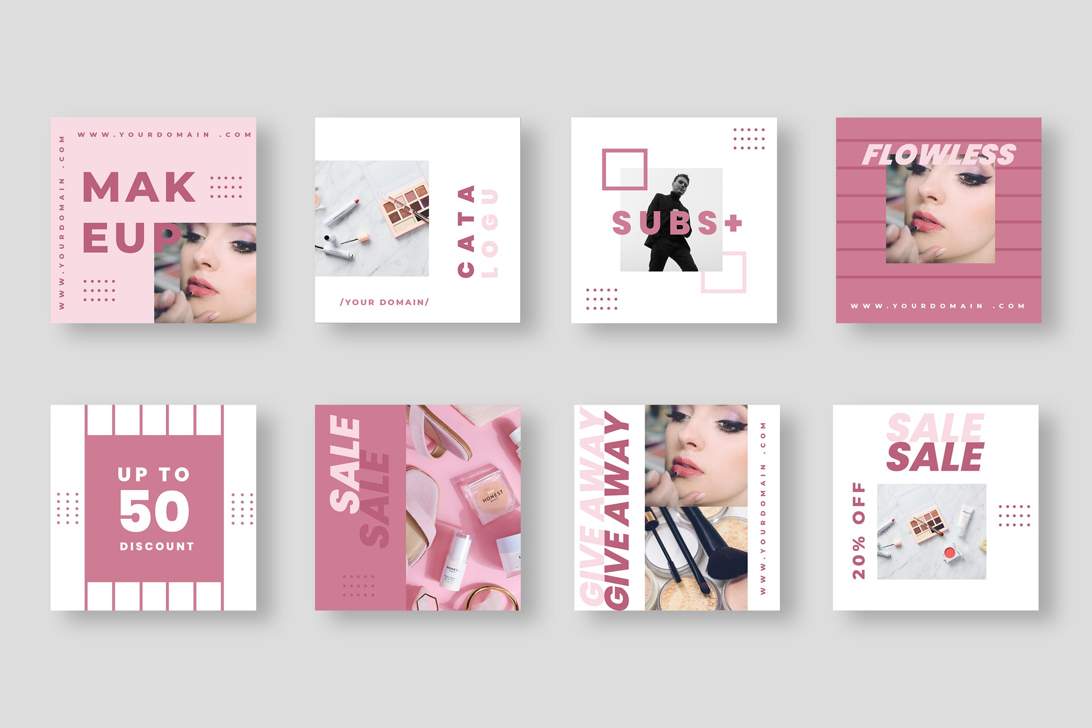 粉色系双色调版式设计Instagram贴图设计模板素材库精选 Five Duotone Instagram Post Template插图(2)