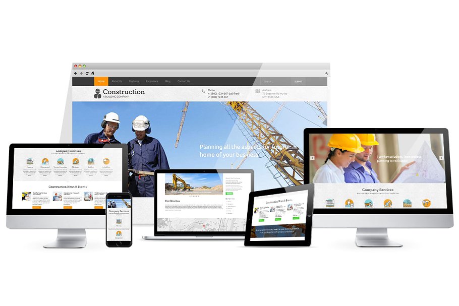 房地产开发商响应式企业网站模板素材库精选  Hot Construction插图(1)